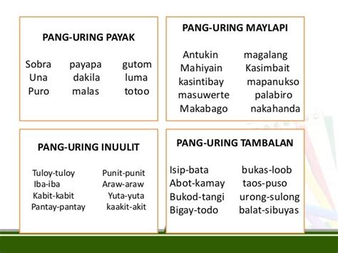 pang uri na nagsisimula sa letrang o|Talaan ng mga Pang.